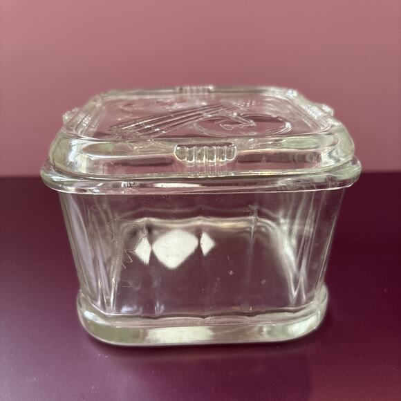 VTG 1950's Federal Clear Glass Refrigerator Dish Cover Embossed Fruit Butter - Picture 2 of 4